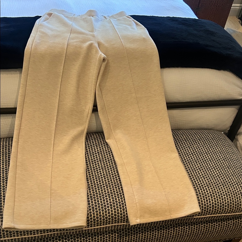 OGL high waisted straight leg pull on pant size medium in heathered beige - Picture 2 of 6